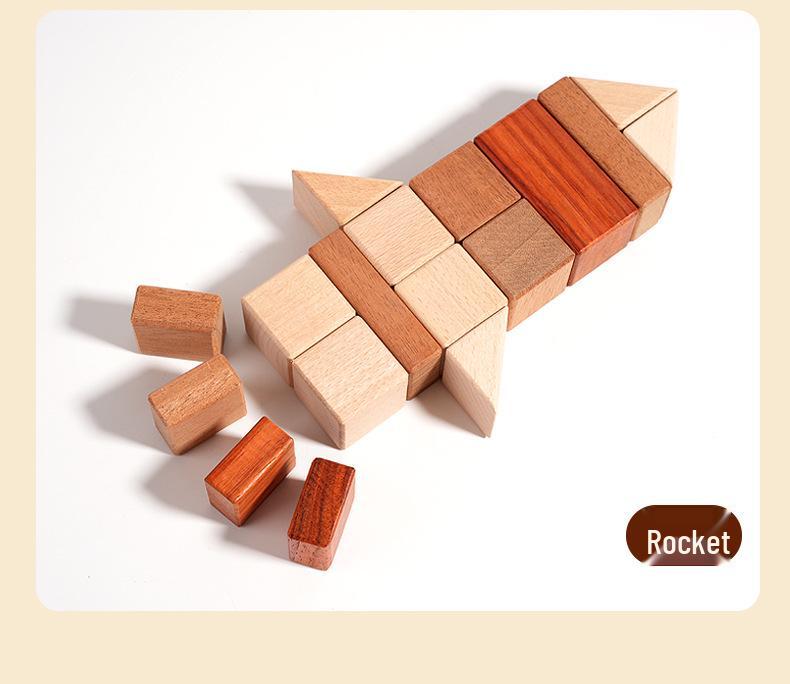 Beech Wood Building Blocks for Toddlers and Children Ages 3-6 – Unpainted, Solid, Chewable Educational Toy