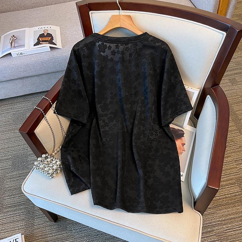 T-shirt d'été ample à manches courtes et col rond pour femme, grande taille, couleur unie, motif littéraire, boutons, décontracté