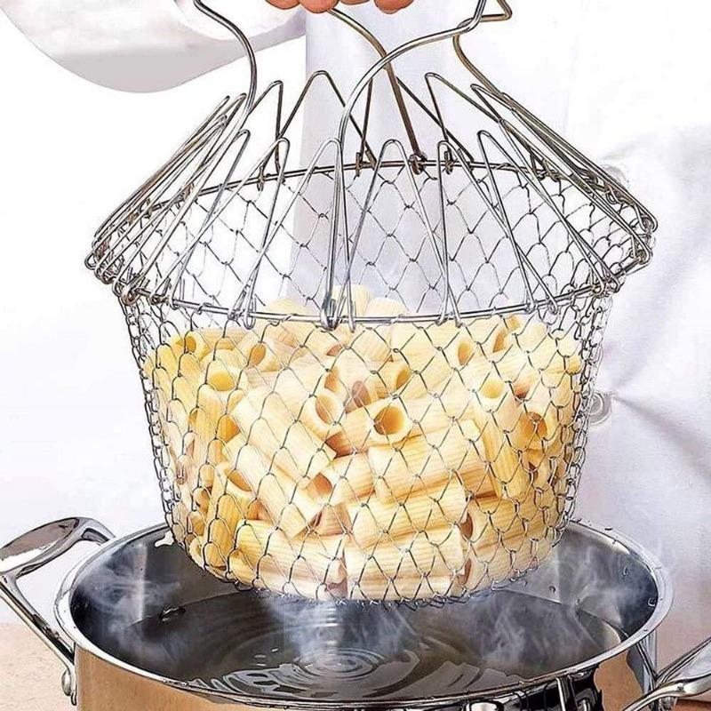 

Foldable Frying Basket 304 Stainless Steel Steam Rinse Filter Kitchen Cooking Tools Frying Food чорний
