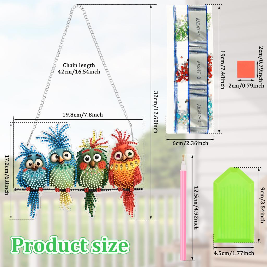 Hanging Diamond Art Owl Animal Pattern Diamond Painting Suncatcher Pendant Art for Home Wall Window Decoration DIY Handmade Gift