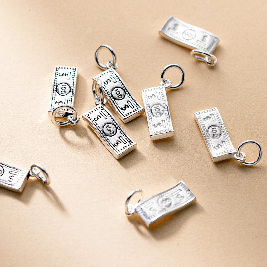 S925 Sterling Silver $100 Bill Bracelet Pendant DIY Bracelet Pendant Handmade Braided Rope Material Accessories