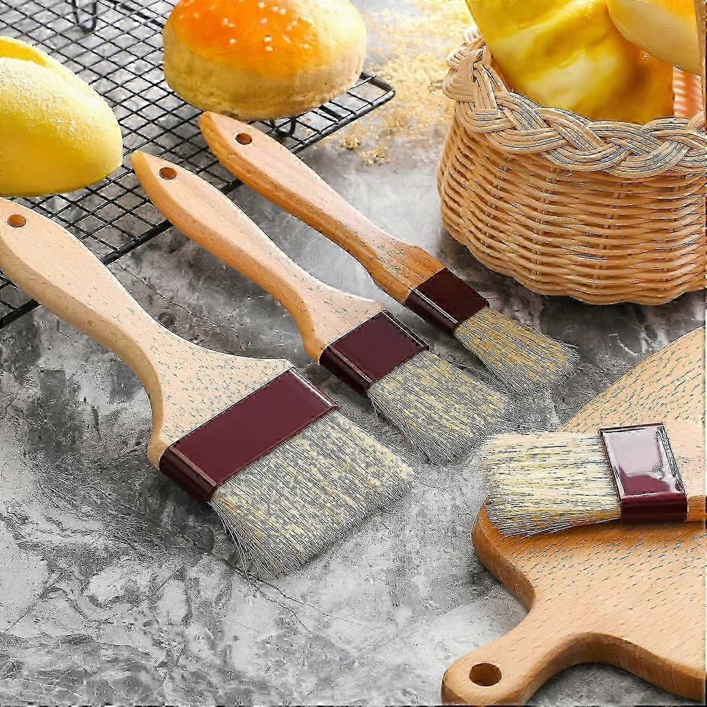 4 Pieces Pastry Brushes Basting Oil Brush with Boar Bristles and oak Hardwood Handles for Spreading Butter Cooking Baking Brush