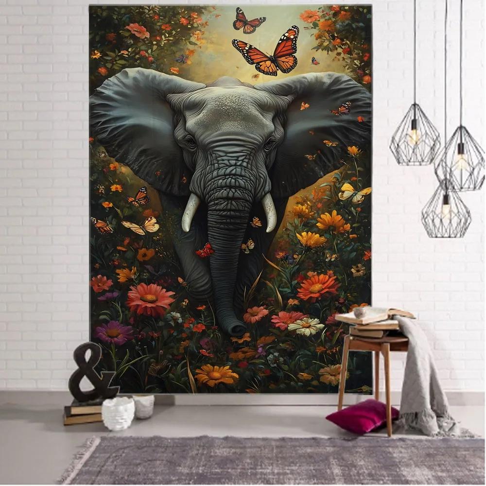 Psychedelic Hippie Jungle Animal Tapestry Wall Hanging Owl Tiger Elephant Flower Bird Background Home Decor