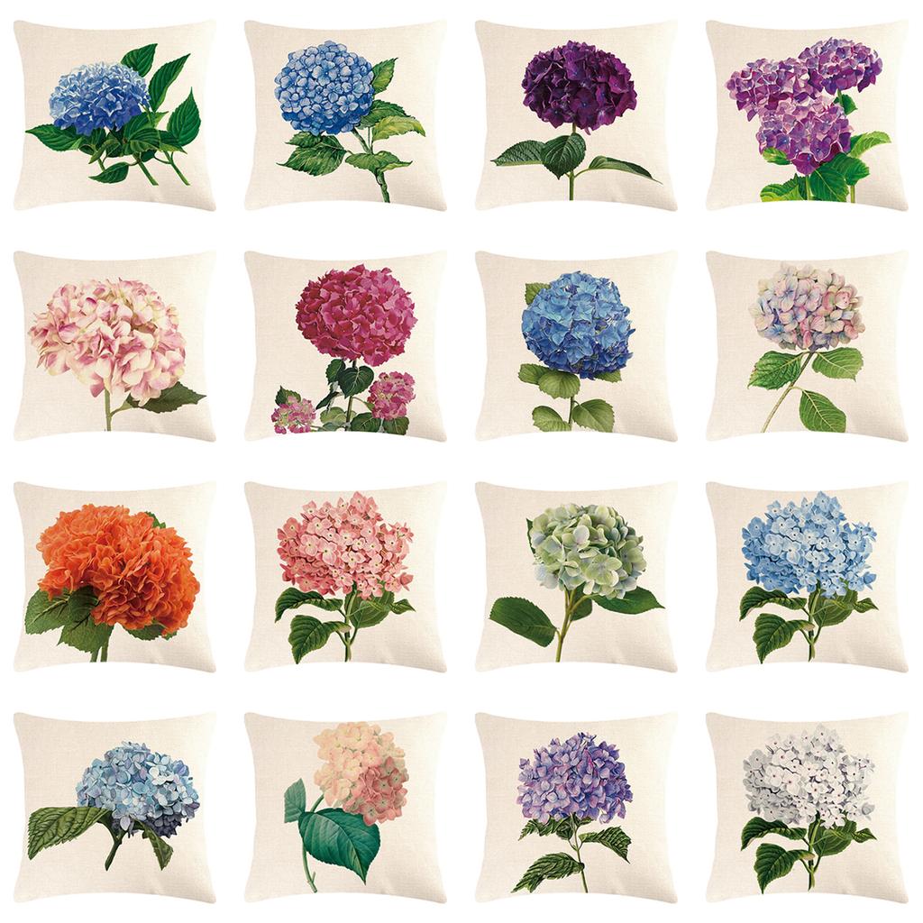 Elegant Print Hydrangea Throw Pillow Cover with Delicate Flower Pattern Linen Pillowcase Mother Day Cushion Case
