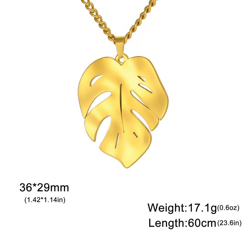 Teamer Fashion Big Monstera Leaf Necklace for Women Men 3MM Chain Stainless Steel Necklace Plant Nature Lover Jewelry Gift