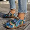 Large Size Ethnic Style Casual Single Shoes Women's Colorful Lace Up Graffiti Low Canvas Shoes Wooden Thick Bottom