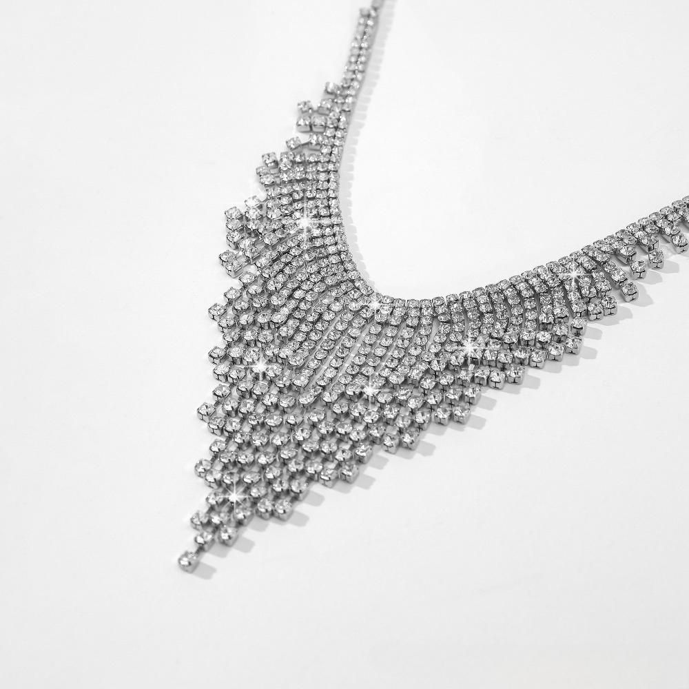 Luxury Temperament Shining Brightly Full Rhinestone Multi-layer Tassels Chain Necklace for Women Bride Wedding Banquet Jewelry