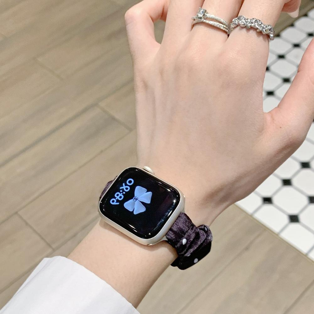 Rekbaar Scrunchie Polsbandje voor Apple Watch Series11 46mm Bandje Dames Polka Dot Garenstijl Lief Scrunchie voor iWatch10/8/7 38/41mm 42mm 44mm 45mm