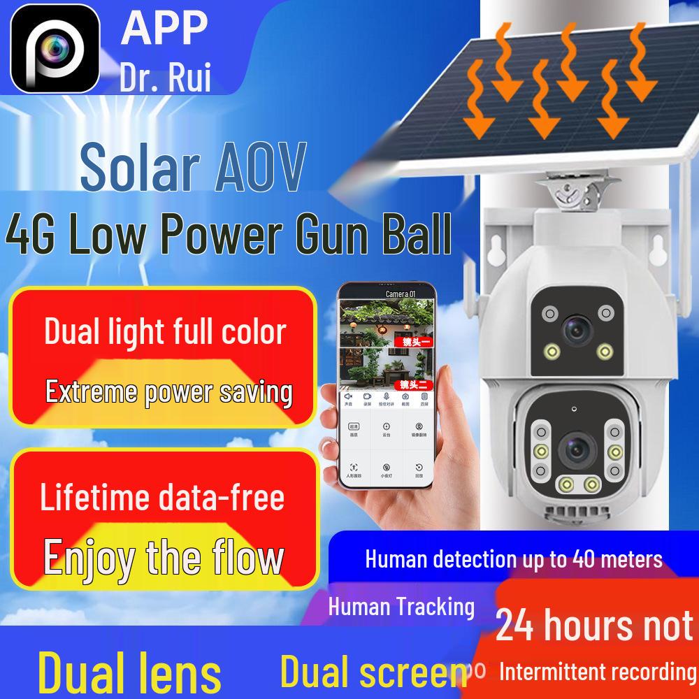 Dual-Screen AOV Solar-Powered Outdoor Surveillance Camera with 360° Full-Color Night Vision