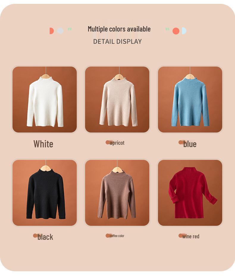 Korean Style Kids' Half-High Neck Sweater: Versatile Knitwear for Autumn/Winter