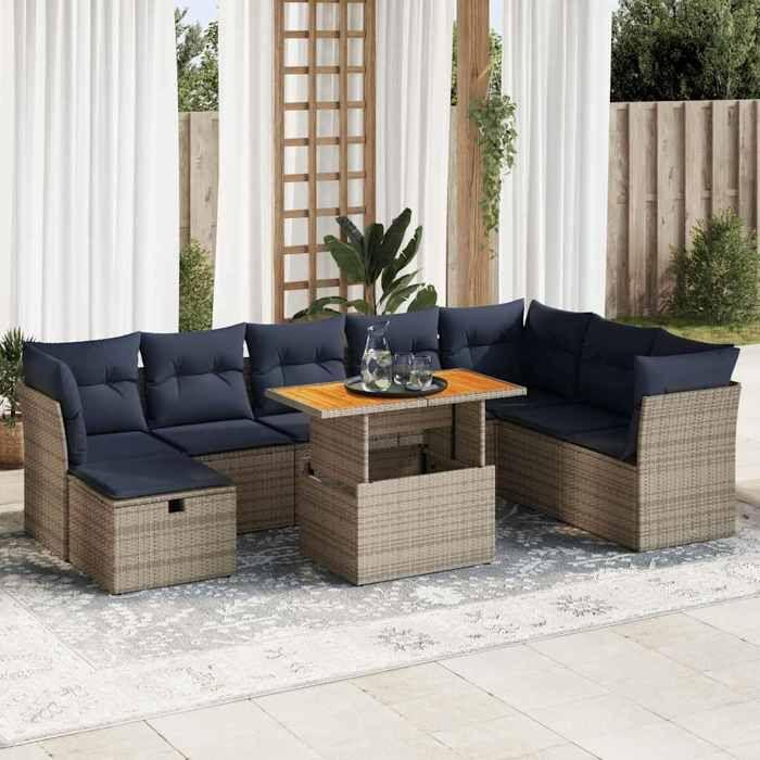 VidaXL Garden Lounge Set with Cushions 9pcs Brown Wicker Acacia, Outdoor Sofa Set, Garden Lounge, 3327992