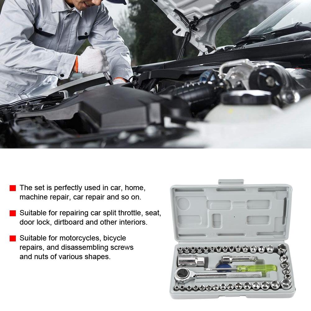 40Pcs Set Car Motorcycle Wrench Socket Set Sleeve Combination Removal Installation Repair Tools