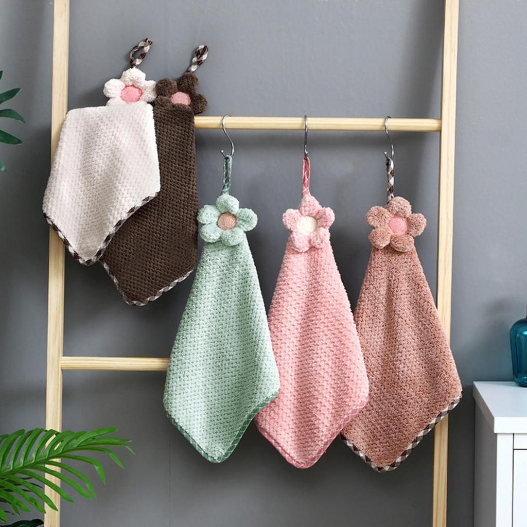 Hand Towel Coral Velvet  Grid Cartoon Hanging Style Bathroom Kitchen Dishwashing Thickened Absorbent Creative Cloth