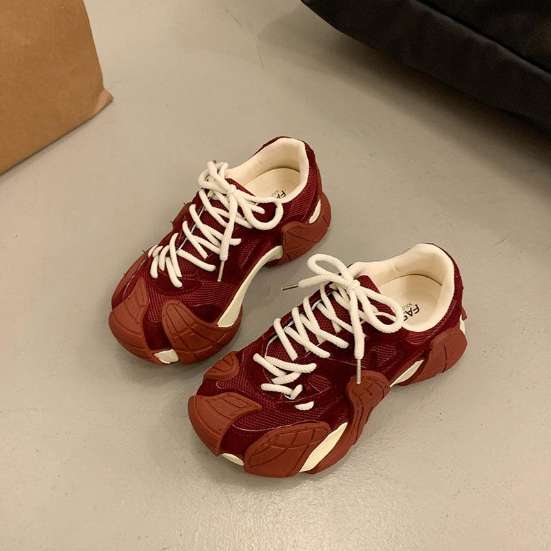6CM Height Increase~ Leather Platform Octopus Dad Shoes Women's Autumn New Outdoor Hiking Leisure Sports Hiking Shoes
