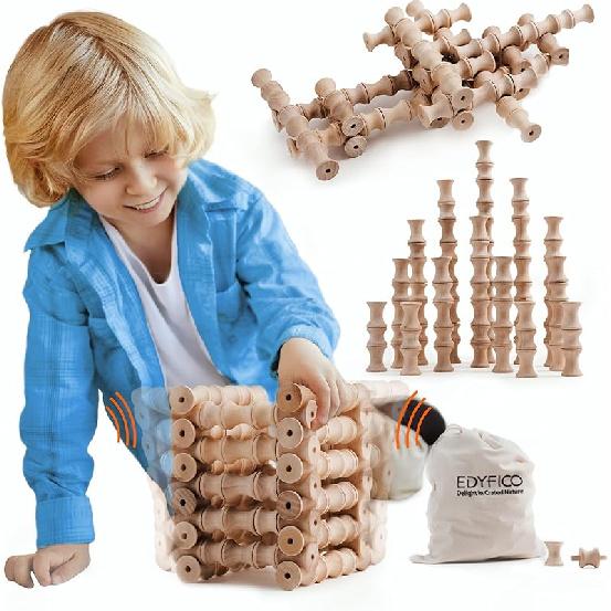 Wooden Blocks, Building Blocks for Toddlers 1-3 WAVING Building Toys, Stacking Toys for Toddlers, Montessori Toys Open Ended Toy for Kids with 120 Pcs