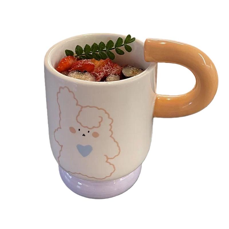 JUSTINLAU Ceramic Mug Valentine's Day Gifts Breakfast Coffee Milk Oat Cup Creative Couple Cup with Handle Home/Office Water Cups