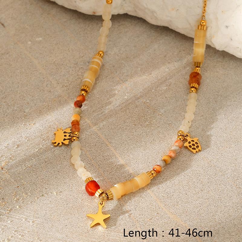 Colorful Natural Stone Titanium Steel Pendant Necklace Women Multi Layer Fashion Chain Collarbone Jewelry Gift