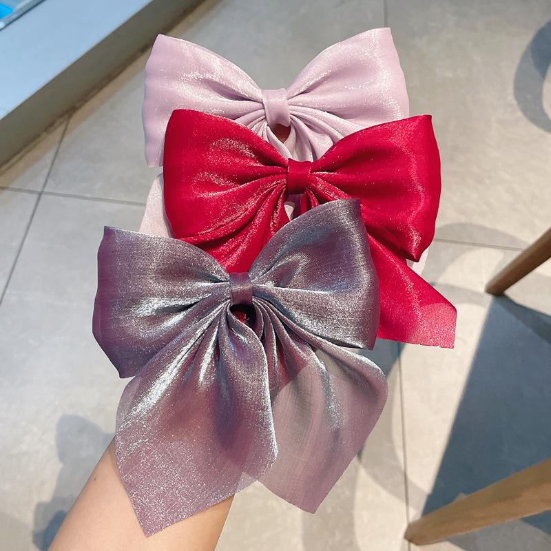 Celebrity Pearl Satin Bow Hair Clip - Black/Red Duckbill Headwear