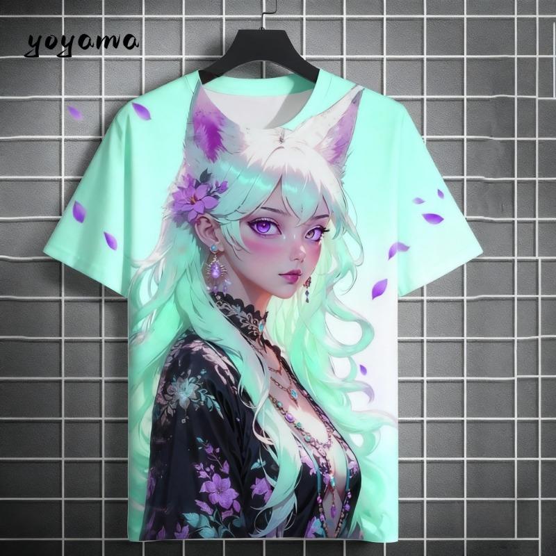Men T-Shirt Japanese Manga Girl Style Print T-Shirt Fashion Breathable 3D Print