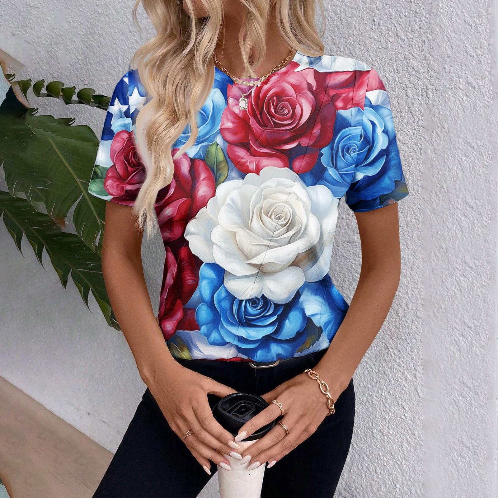 Women s Short Sleeve Independence Day Print Top XXL