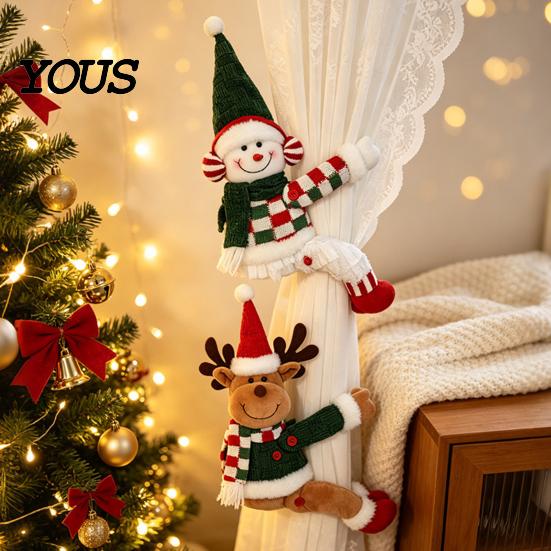 Seasonal Window Treatments Christmas Curtain Tiebacks, Santa Snowman Reindeer Fasteners, Buckles Festive Decor for Home, Holiday Party