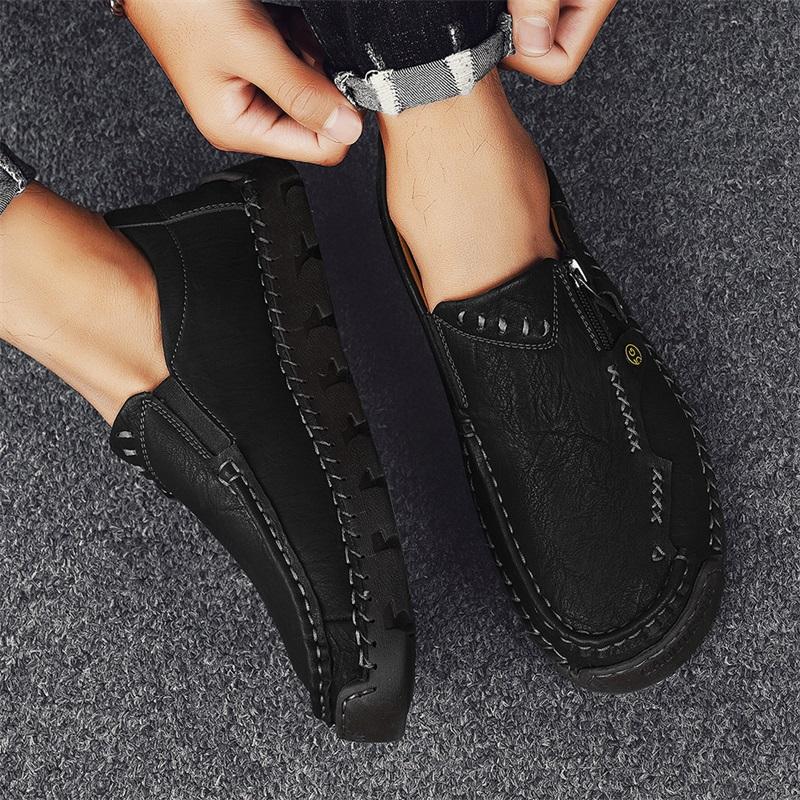 Fashion Mocassin Lazy Shoes Vintage 2025 New Men's Leather Loafers Slip on Casual Shoes Non Slip Driving Flats Handmade Walking Footwear