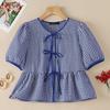 ZANZEA Women Plaid Print Casual Round Neck Short Sleeve Blouse