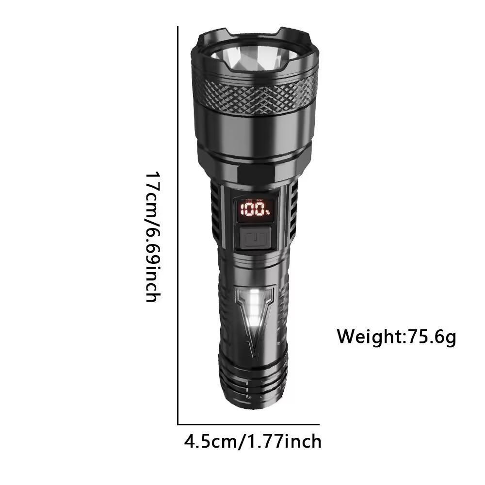 Kraftig lommelykt med 7 lampeperler Super taktisk lys med COB sidelys Campinglanterne USB oppladbar utendørs lommelykt