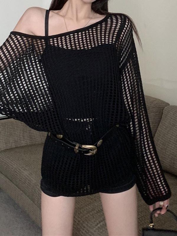 Frühjahr/Sommer 2026 Damen Lockerer Hohlstrick Schlankmachender Pullover mit Sonnenschutz