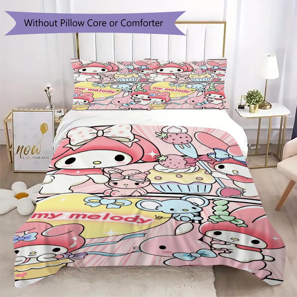 Cute Pink Melody Cartoon Bedding Without Core 1 Duvet Cover 2 Pillowcase Without Core Soft And Comfortable Bedding Set