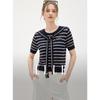 ELLE Women's Nautical Stripe Short-Sleeve Knit Top with Shawl Detail