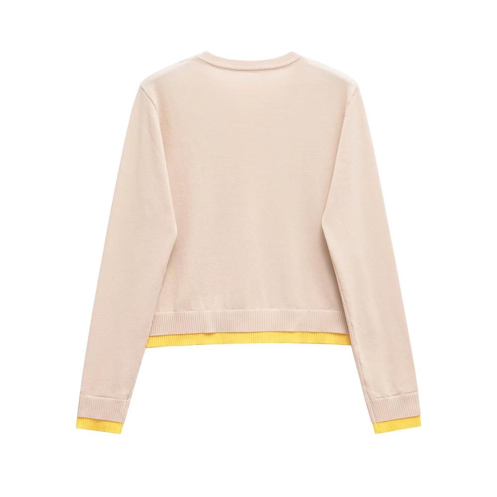 Women's Spring 2025 Round Neck Single-Breasted Color Block Patchwork Knit Top