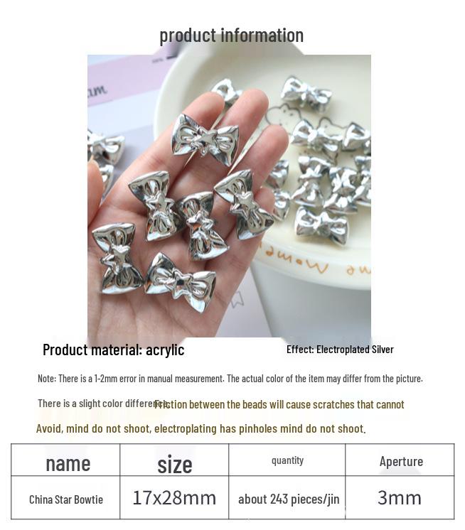 Electroplated Silver Bow Tie Acrylic Beads for DIY Bracelet Chain Jewelry