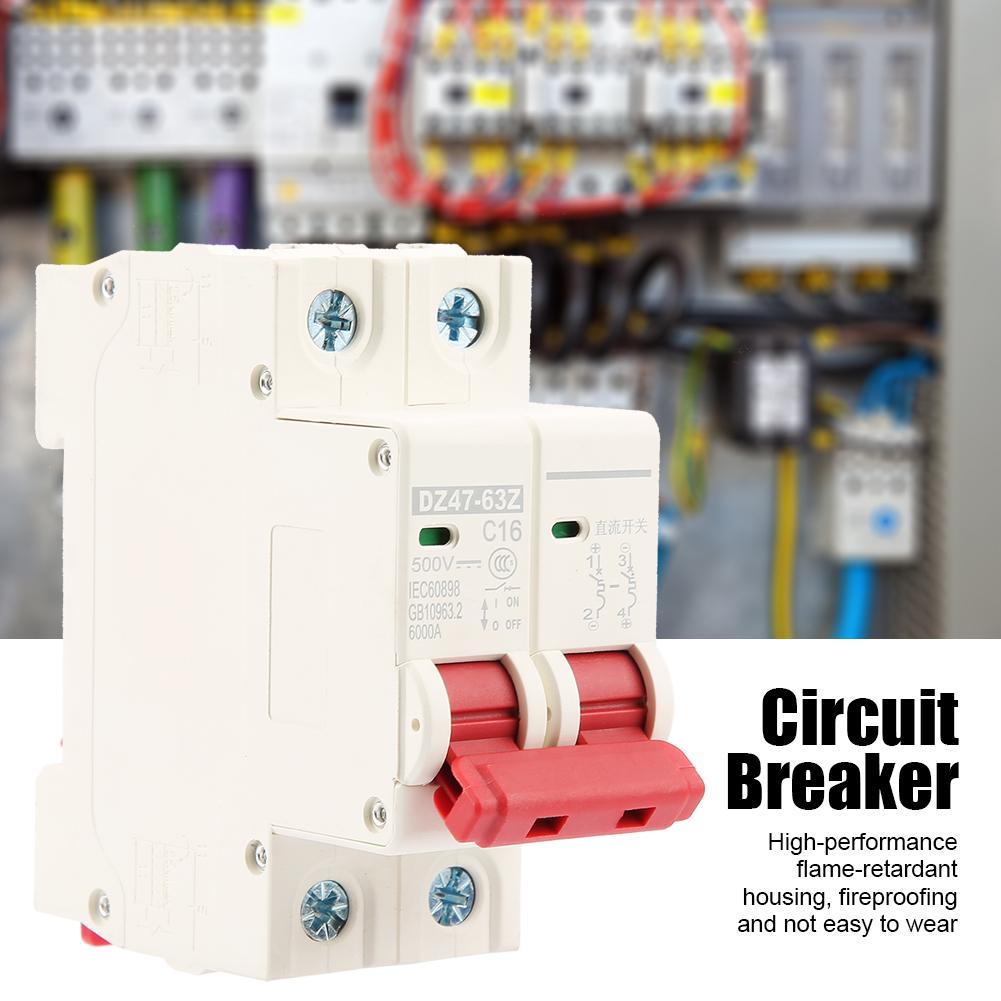 2P DC 500V 16A Mini Circuit Breaker MCB Safety Breaker DZ47 63Z 2P