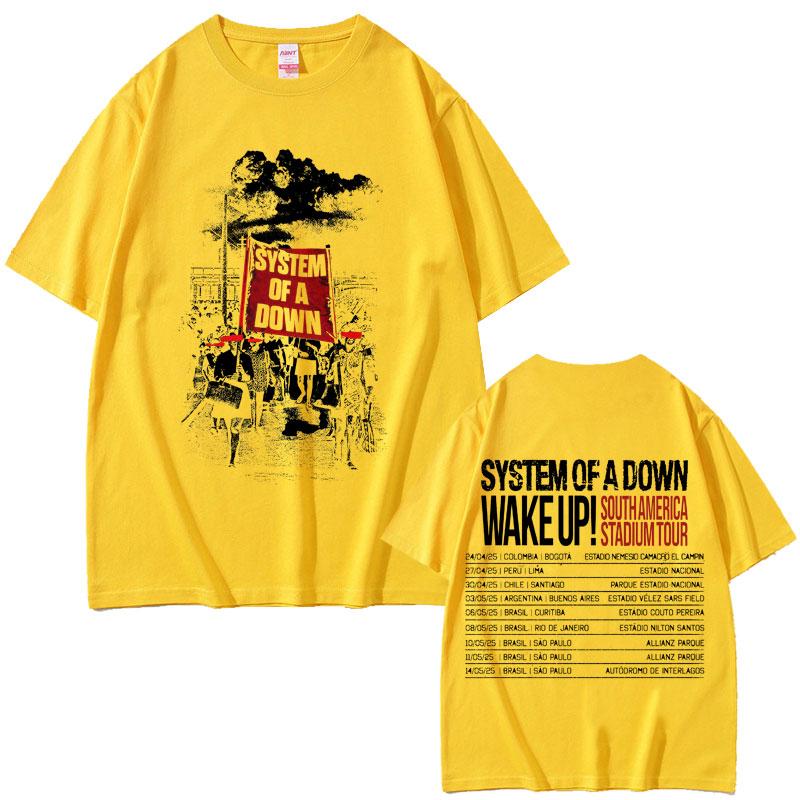 2025 Sommer System of A Down Wake Up Tour T-Shirts Unisex Damen Vintage Rock Oversized 90er Alternative Metal Merch Freizeit T-Shirt