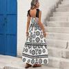 New Retro Vacation-style Lace-up Halter Dress with Fitted Ethnic Print and Backless Design
