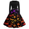 Vintage Dress for Women Retro Halloween Dress with Pumpkin Skull Print Long Sleeve Western Dress for Women Boho Maxi Dress