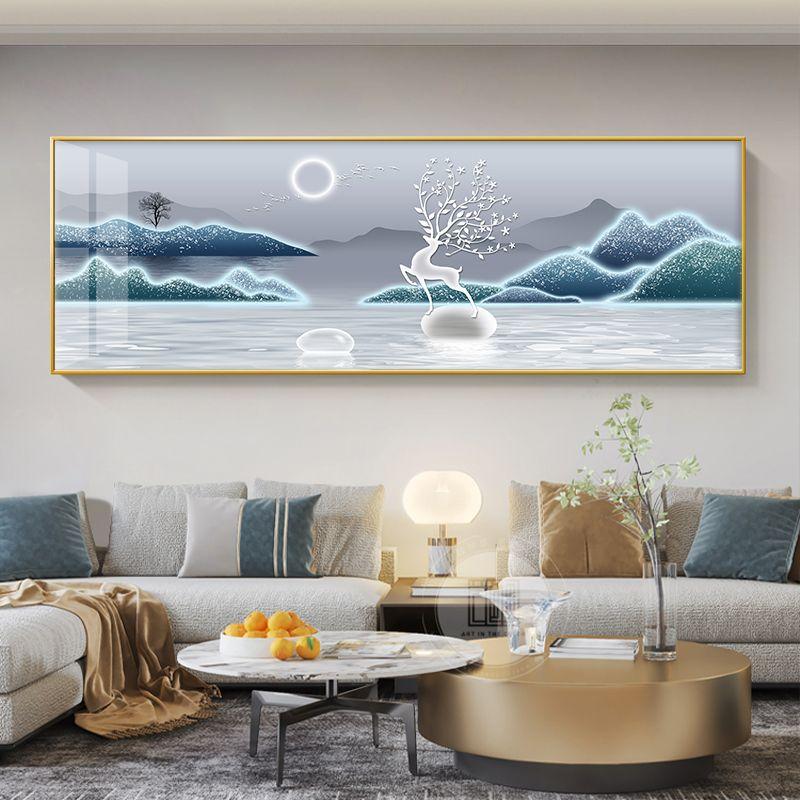 Chinese Style Golden Leaves Deer Canvas Painting Feathers Wall Art Feng Shui Mountain Posters and Prints Living Room No Frame