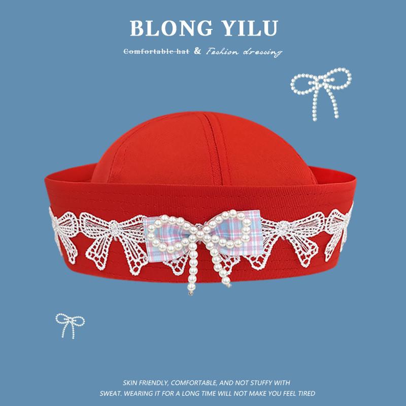 Sailor Hat With Bow Mesh Breathable Cotton For Summer And Spring Wear