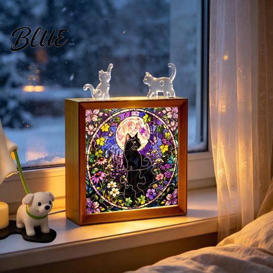 Предметы для декора дома своими руками DIY Акриловые кошачьи пазлы Ночник Ручная сборка Лампа-пазл в стиле витража с декором для ламп Креативный ручной светодиодный свет