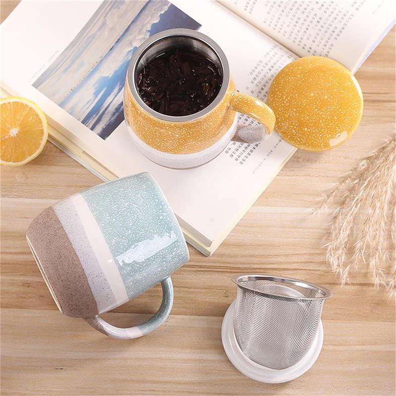 Large Ceramic Coffee Mug With Lid And Stainless Steel Infuser Loose Tea Mug Perfect Set for Office and Home Uses