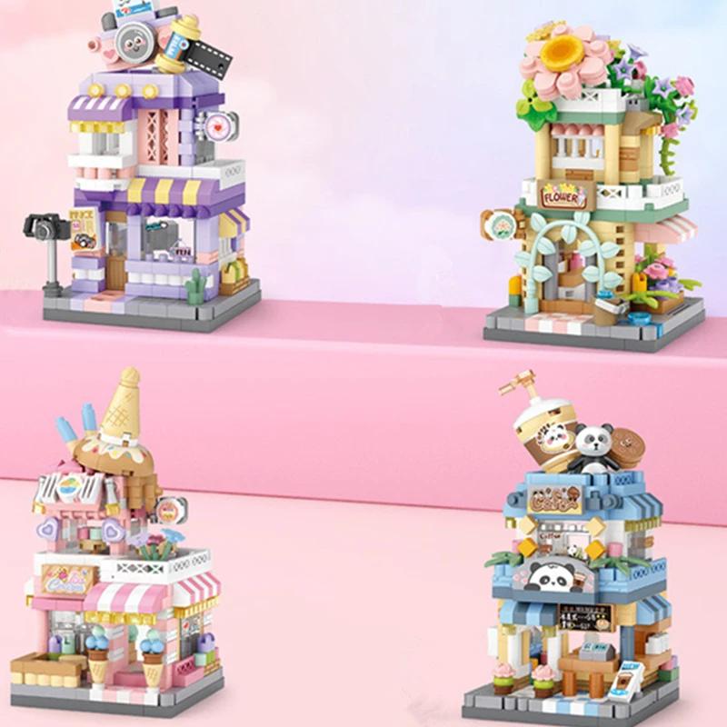 Restaurant Dessert Coffee Pet Fruit Store Street View Food House Building Blocks Kit Girls Bricks Model Kids Boy Toy Child Gifts