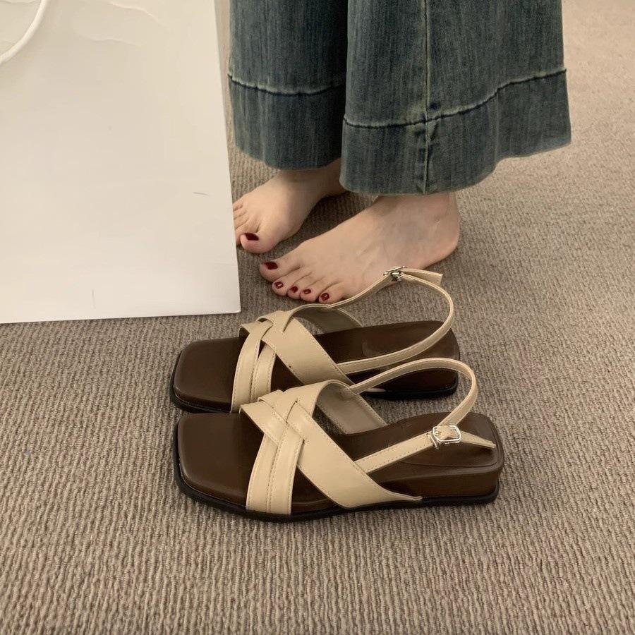 With skirt fairy wind cross with open-toed fashion sandals female summer versatile not tired feet 3cm thick-soled Roman shoes
