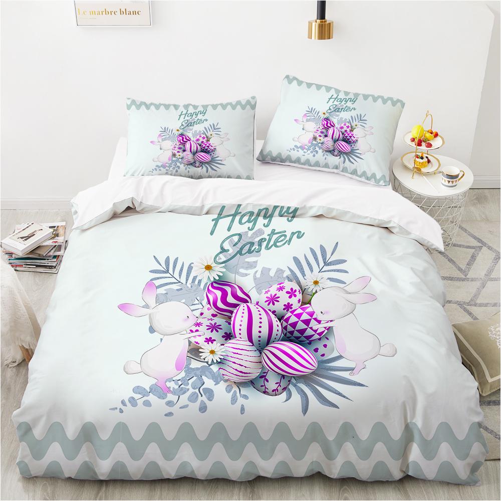 

Easter Egg Comforter Cover Package Queen Dimension Microfiber Fabric Blue Egg Charming Rabbit Bed Linen Package For Boy Girl Cartoon Style Easter EU single(135x200cm)