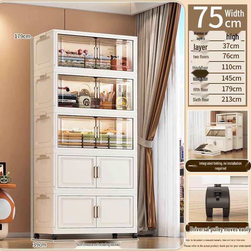 "45-85cm Multi-Layer Plastic Storage Cabinet with Door - Baby Wardrobe Rack"