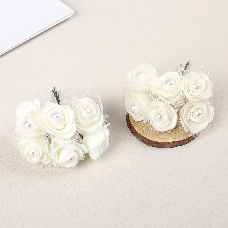 

24pcs Foam Rose Head with Pearl 4cm Mini Artificial Flower For Wedding Bride Bouquet Decoration Home DIY Wreath Craft Party Gift бежевый