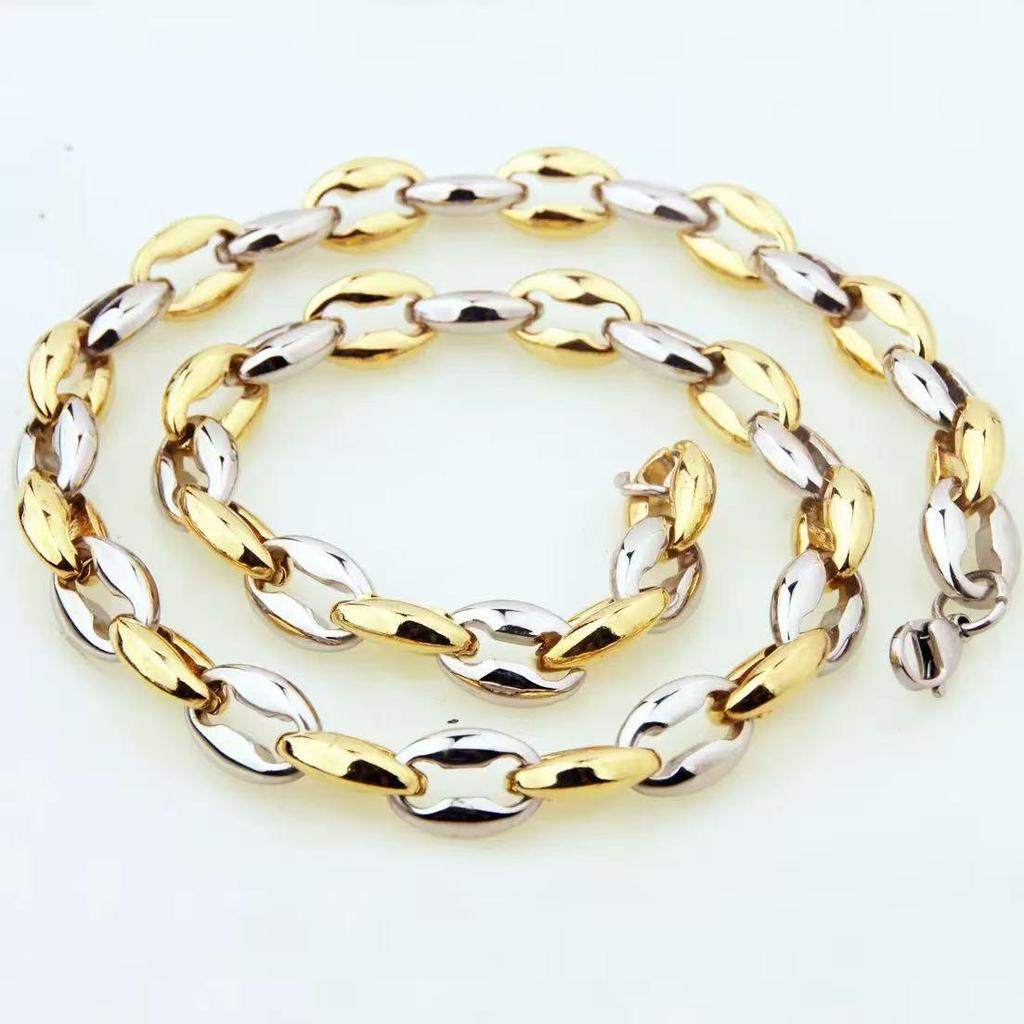 Men's European & American Style Chunky Necklace, Titanium Stainless Steel Flat Link Chain