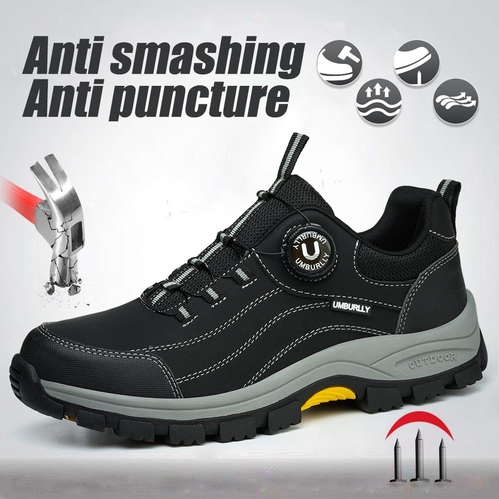 Men Women Steel Toe Safety Shoes Rotating Push Button Puncture Proof Work Sneakers Breathable Anti-smash Anti-stab Construction Security Shoes