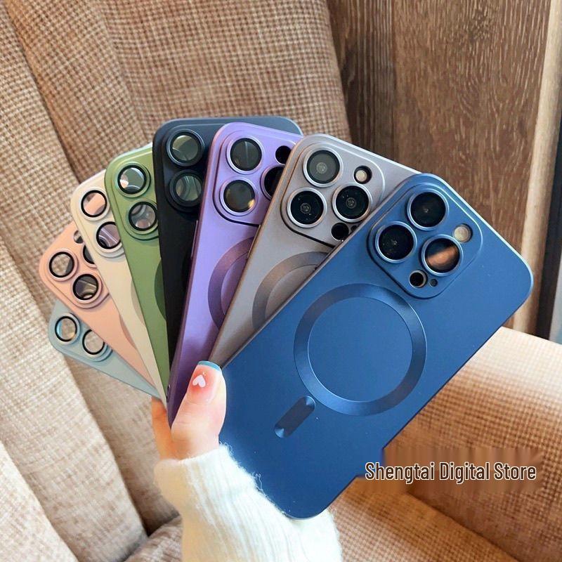 

Liquid Metal Paint Protective Magnetic Case for iPhone 12/13/14/15 with Lens Film iPhone 12 Pro