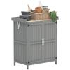 Garden Cabinet, Outdoor Tool Cabinet, with Work Surface, Wood and Stainless Steel, Double Doors, Grey